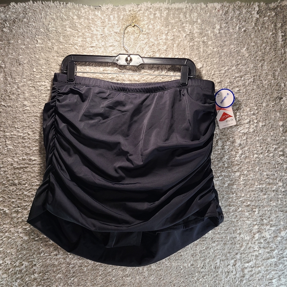 Swimsuits‎ For All Size 20 Black Swim Skirt Suit Bottoms-Ruched Sides Nylon NWT
